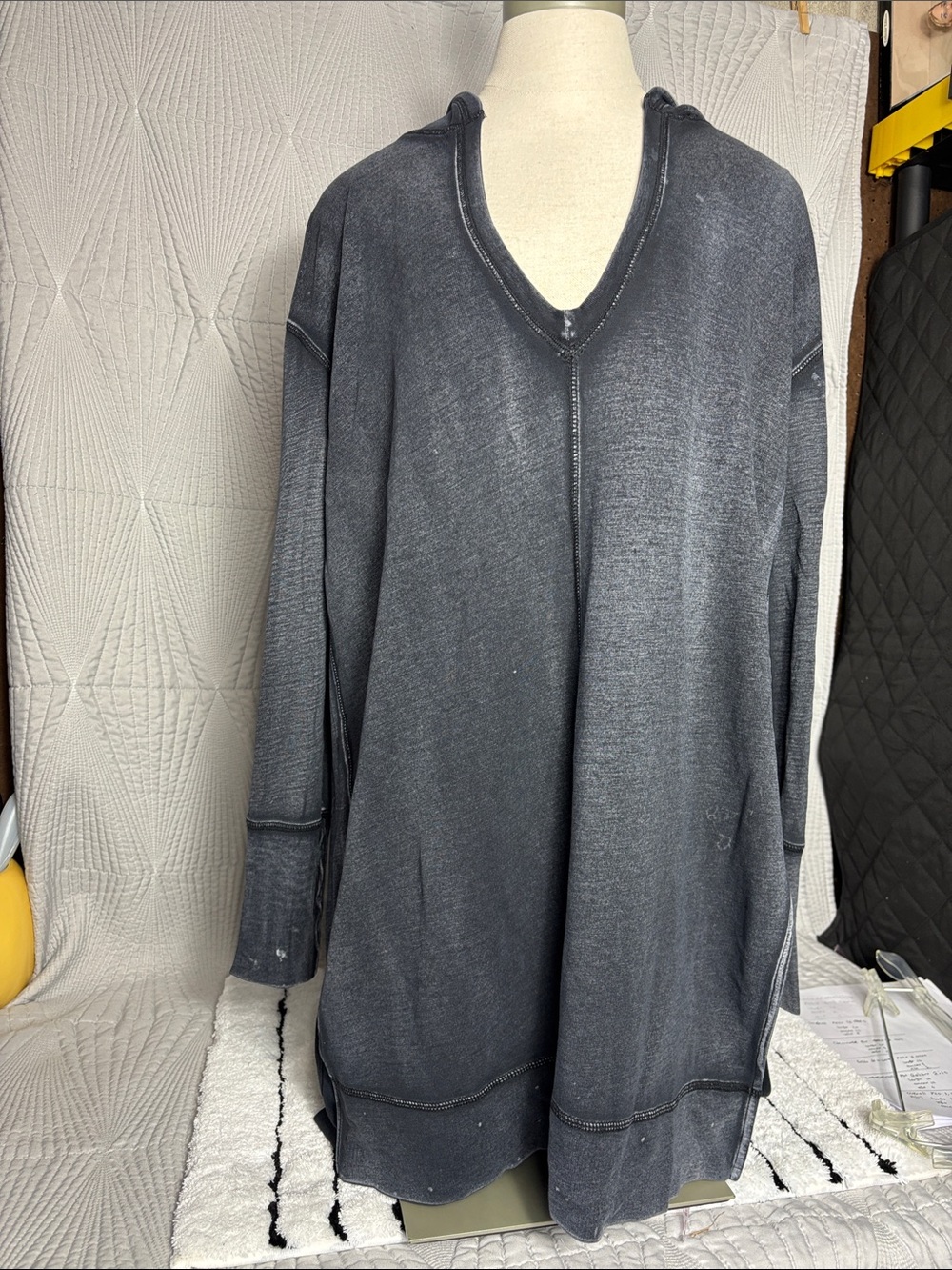 Free People Men's Washed Black V-Neck Pullover Sweater